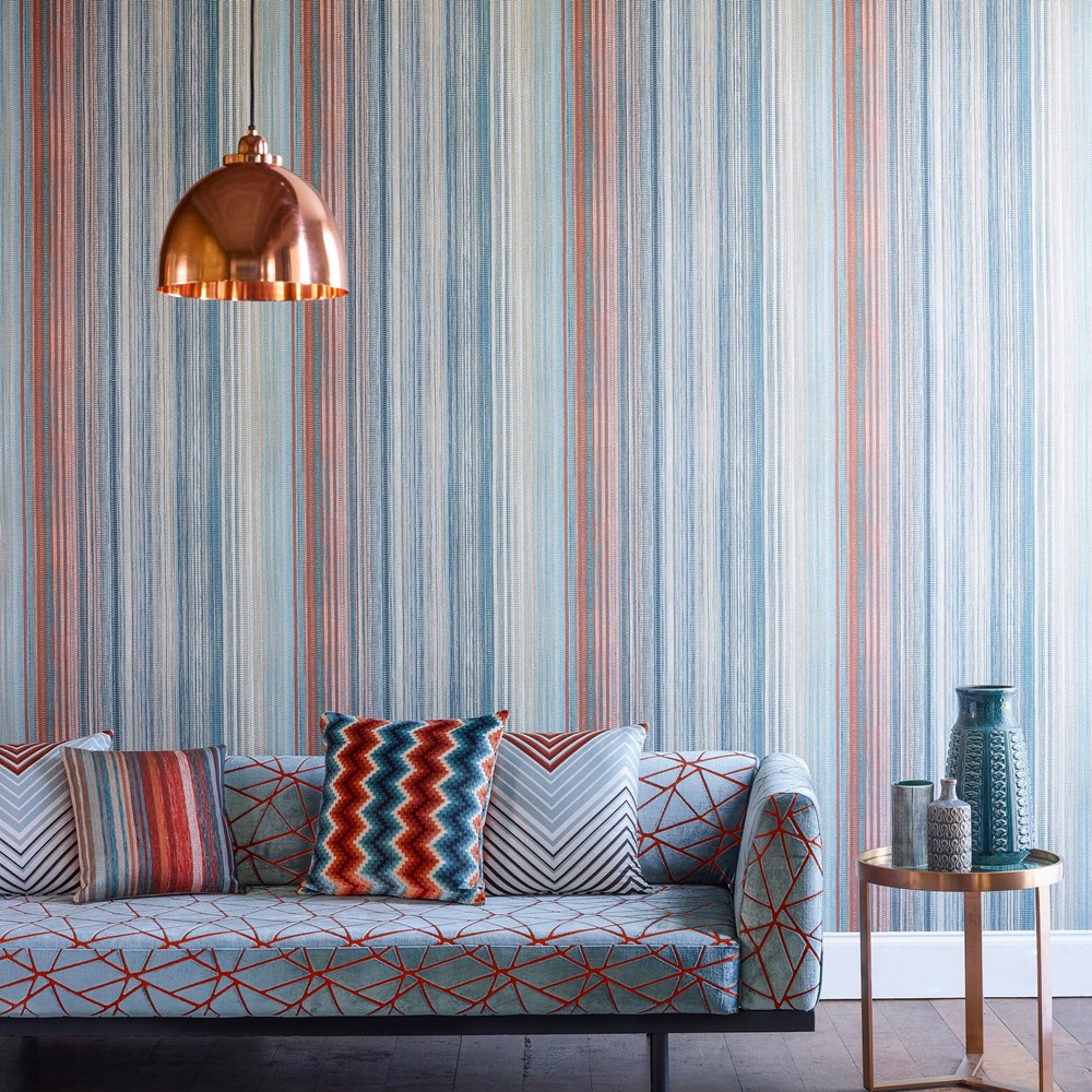 Spectro Stripe Wallpaper 111961 by Harlequin in Teal Sedona Rust